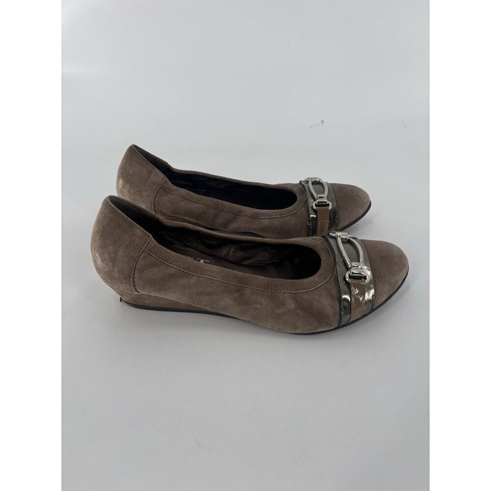 AGL Attilio Giusti Leombruni Womens Flats 39.5 Brown Suede Silver Buckle Leather